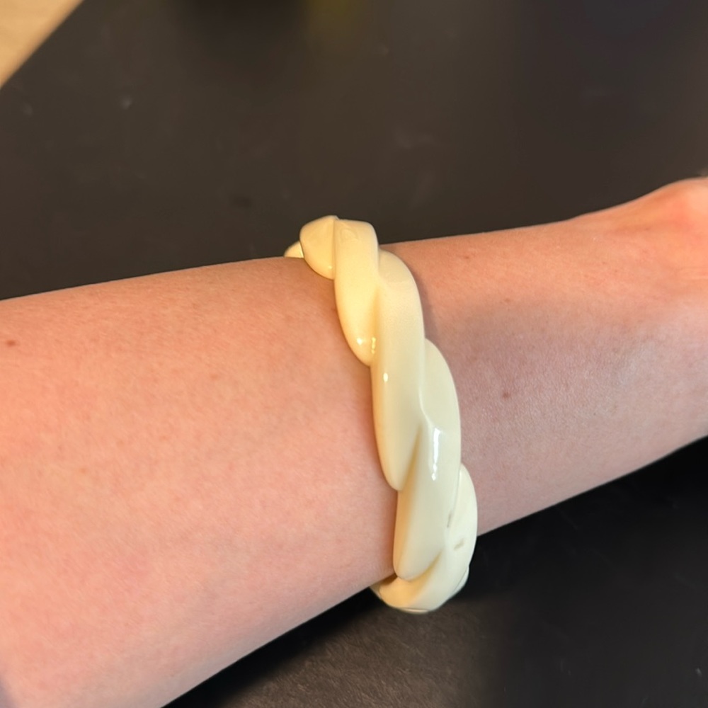Vintage Plastic Bangle Bracelet, Cream, Braided, Retro, Boho